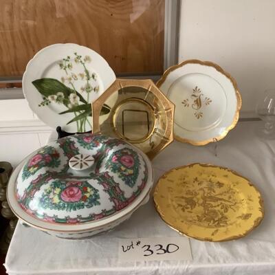 330. Assorted Antique Plates & Modern Rose Medallion Bowl with Lid