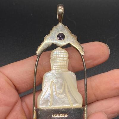 Sajen Sterling Silver Gemstone Mother of Pearl Buddha Pendant Enhancer Charm