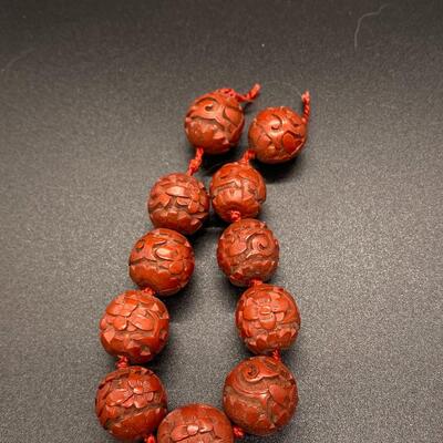 String of Carved Red Cinnabar Beads