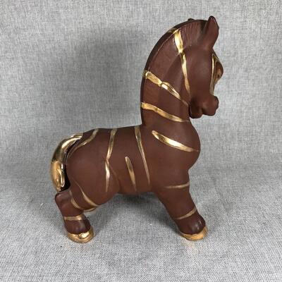 Pottery and gold horse zebra figurine