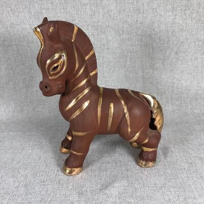 Pottery and gold horse zebra figurine