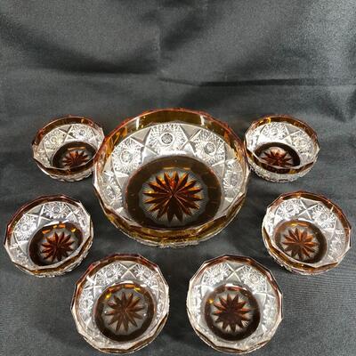 7 piece Crystal and amber bowl set 