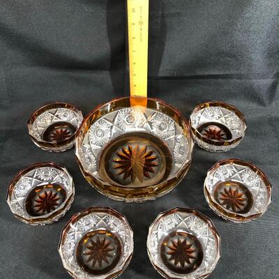 7 piece Crystal and amber bowl set 