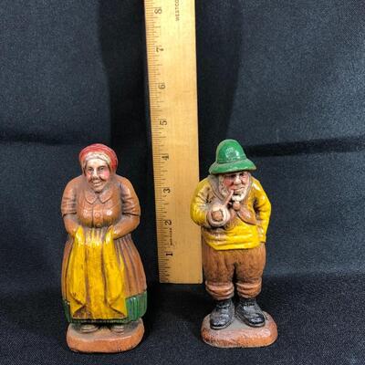 Pair of painted figurines man and woman villagers