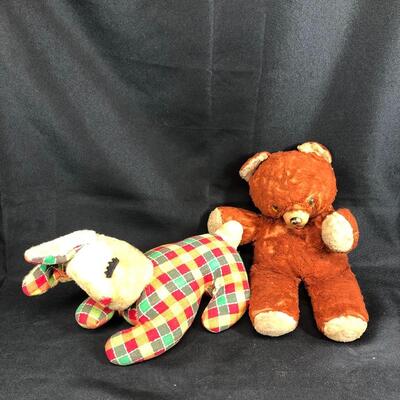 2 vintage stuffed animals bear and rabbit