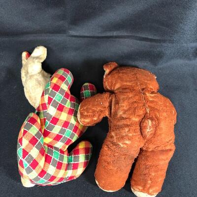 2 vintage stuffed animals bear and rabbit