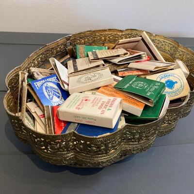 Vintage Matchbook Collection with 60+ and Metal Bowl