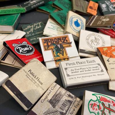 Vintage Matchbook Collection with 60+ and Metal Bowl