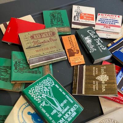 Vintage Matchbook Collection with 60+ and Metal Bowl
