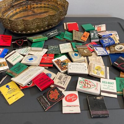Vintage Matchbook Collection with 60+ and Metal Bowl