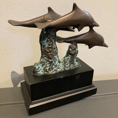 Bronze Dolphin Sculpture 8â€ x 3â€ x 7â€h