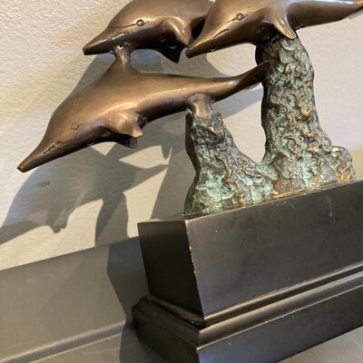 Bronze Dolphin Sculpture 8â€ x 3â€ x 7â€h