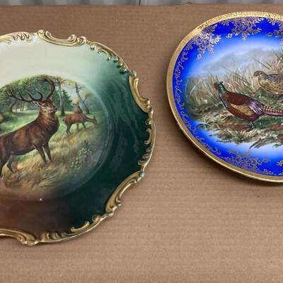 Two Large Antique Hand Painted Charger Plates 12â€ each
