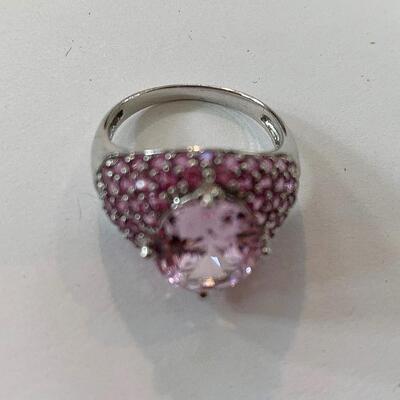 Meda Jewelry Sterling Silver and Pink Crystal Ring Size 7