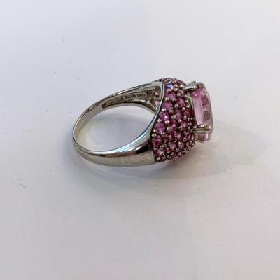 Meda Jewelry Sterling Silver and Pink Crystal Ring Size 7