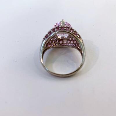 Meda Jewelry Sterling Silver and Pink Crystal Ring Size 7