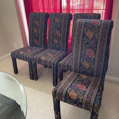 #1 Set of 4 Floral Fabric Covered Dining Chairs