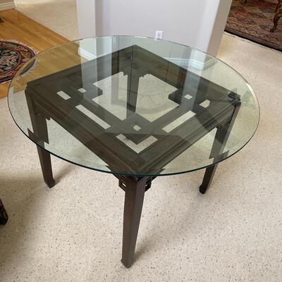 #2 Small Round Asian Wood/Glass Dining Table 
