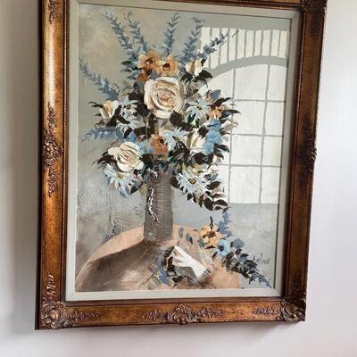#13 Vintage Original Large Oil Painting Flowers w/Ornate Frame