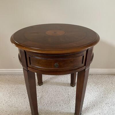 #24 Round Inlaid Wood Side Table w/Drawer