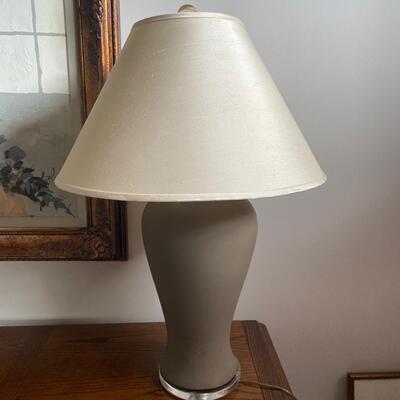 #33 Vintage Olive Green Ceramic & Clear Acrylic Base Table Lamp 