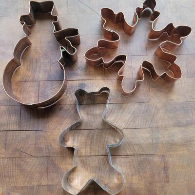 Lot 13: Copper Snowman & Snowflake Cookie Cutters and Bear Cookie Cutter 