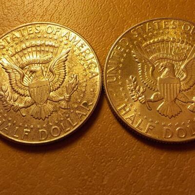 2 -1964 Kennedy half dollar coins. Silver.