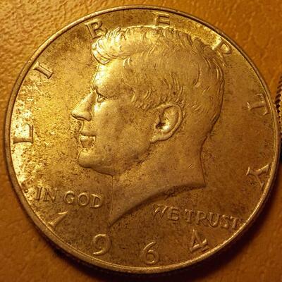 2 -1964 Kennedy half dollar coins. Silver.