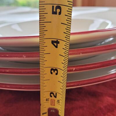 Lot 32: Crate & Barrel Large Serving Bowl and (8) Large Dinner Bowls
