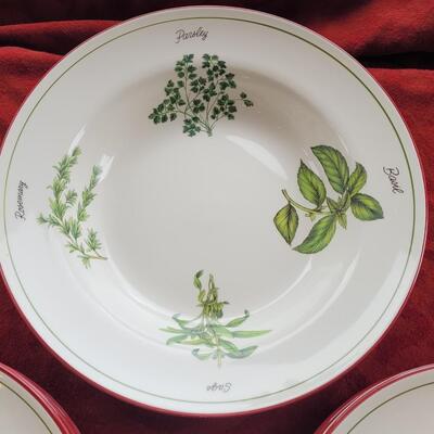 Lot 32: Crate & Barrel Large Serving Bowl and (8) Large Dinner Bowls