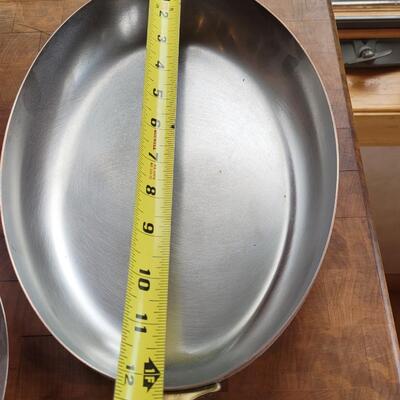 Lot 35: Paul Revere Copper Skillet Set (3) with Brass Handles