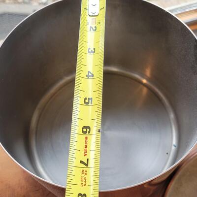 Lot 36: Paul Revere Copper Pots with Lids and Brass Handles