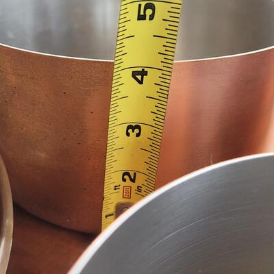 Lot 36: Paul Revere Copper Pots with Lids and Brass Handles