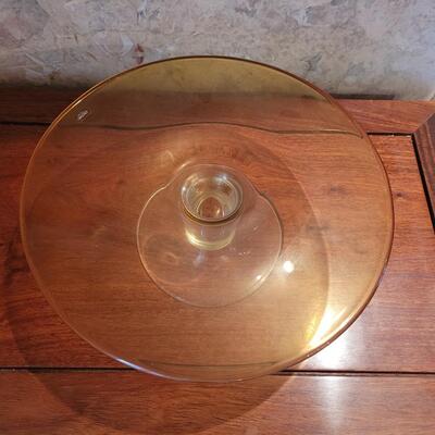 Lot 37: Krosno Yellow Glass Top Cake Stand made in Poland