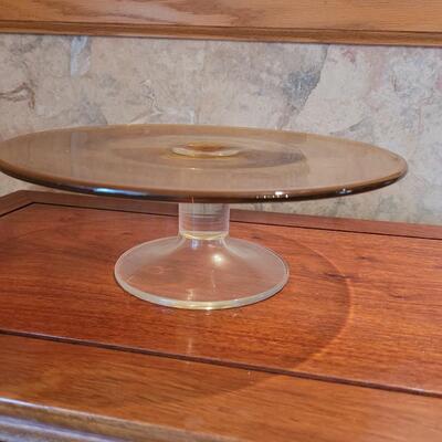 Lot 37: Krosno Yellow Glass Top Cake Stand made in Poland
