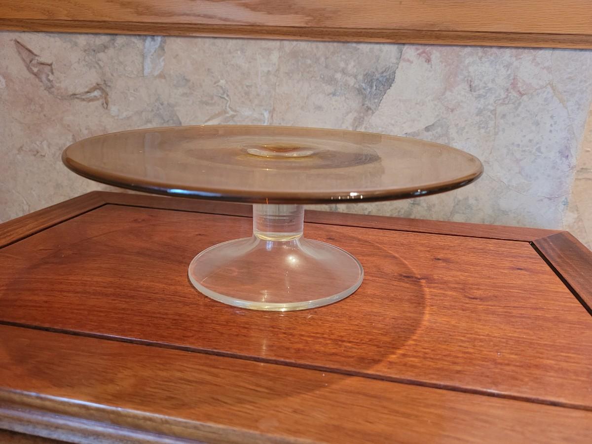 Lot 37 Krosno Yellow Glass Top Cake Stand made in Poland