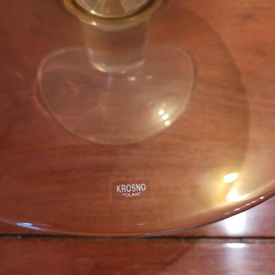 Lot 37: Krosno Yellow Glass Top Cake Stand made in Poland