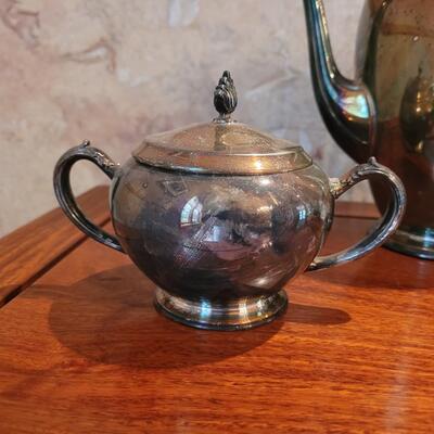 Lot 41: Silverplate Coffee Pot, Sugar & Creamer