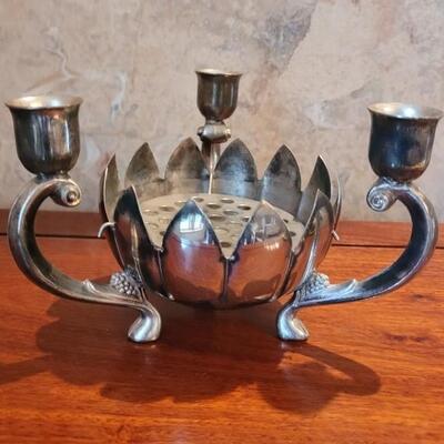 Lot 44: Silverplate Candle Holder and Flower Frog