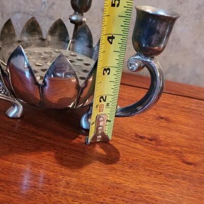 Lot 44: Silverplate Candle Holder and Flower Frog