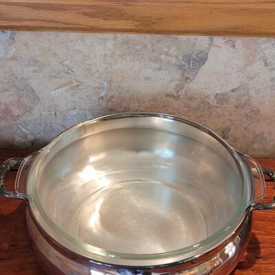 Lot 51: Silverplate Serving Dish and Pyrex Bowl