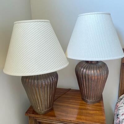 #35 Pair of Hollow Metal Lamps w/Textured Shades