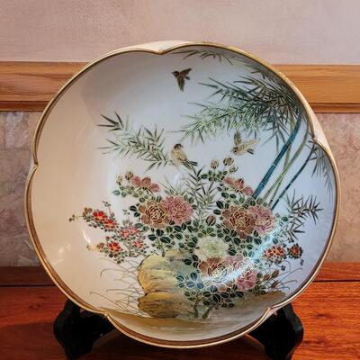 Lot 63: Satsuma Bamboo & Floral Bowl with Stand