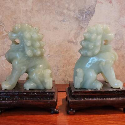 Lot 80: Jadeite Foo Dogs with Stands