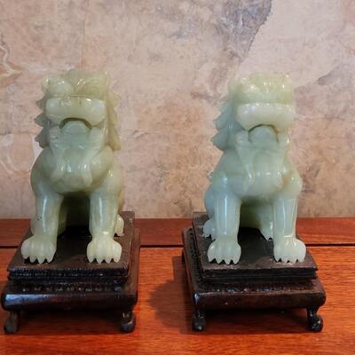 Lot 80: Jadeite Foo Dogs with Stands