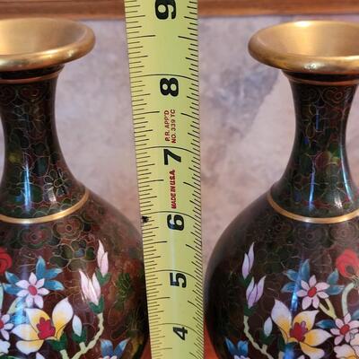 Lot 81: Pair of Cloisonne Vases (Mirrored Pair) with Stands