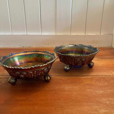 LOT 53 - Fenton Butterfly & Berry Carnival Glass, Small 3 Footed Berry Bowl, Set of 2