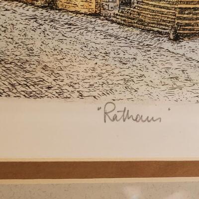 Lot 88: Ernest GeissendÃ¶rfer Original Etching Rothenberg Tauber "Rathaus