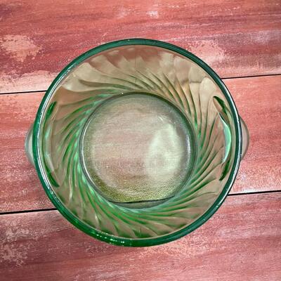 LOT 54 - Set of Green Depression Glass - Jeannette Footed Cake Plate and Bowl