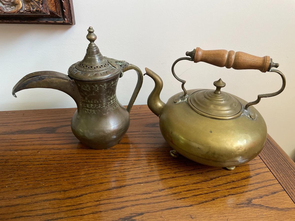 50 Set of Two Vintage Metal Teapots